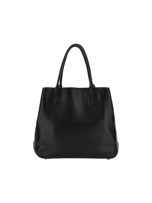Borsa shopping da donna in pelle con l'indirizzo del brand in rilievo tono su tono, colore nero HOGAN | KBW01TA0300TZPB999